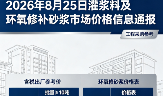 太湖2026年8月25日灌浆料及环氧修补砂浆市场价格信息通报